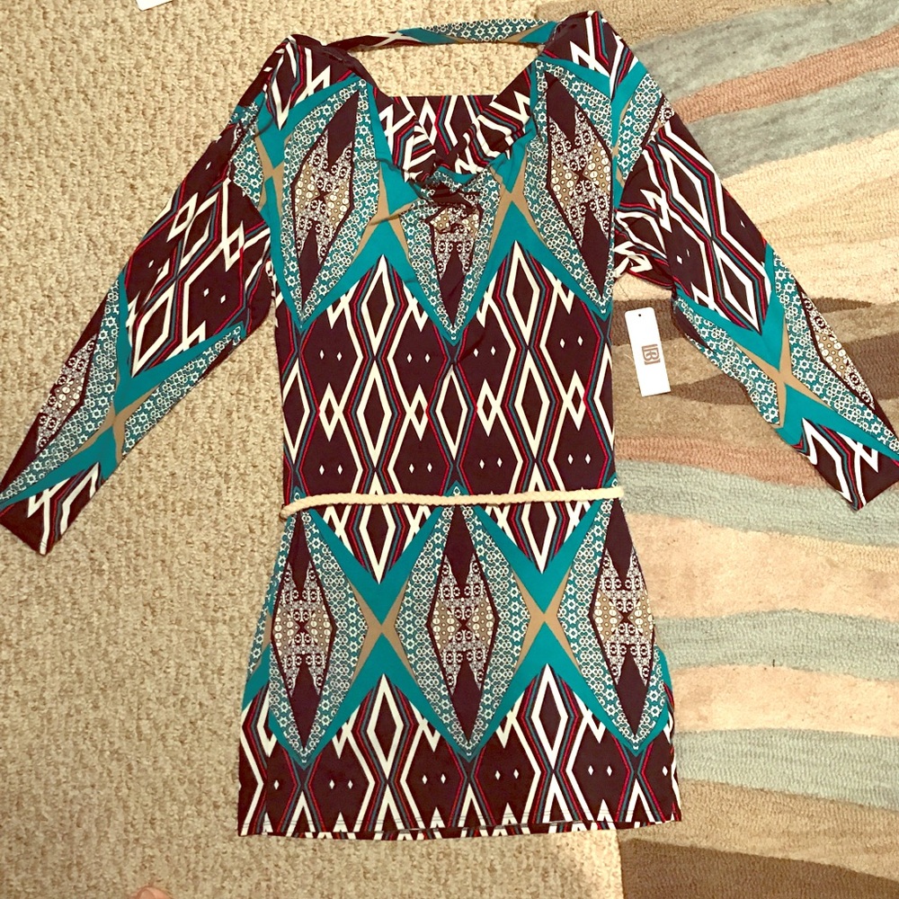 Laundry by Design Teal and Brown Long Sleeve Dress